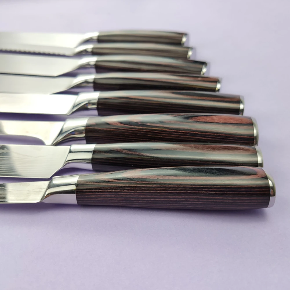 9 шт наборы шеф-ножей дамасский узор 7cr17 Нержавеющая сталь Кухня складной