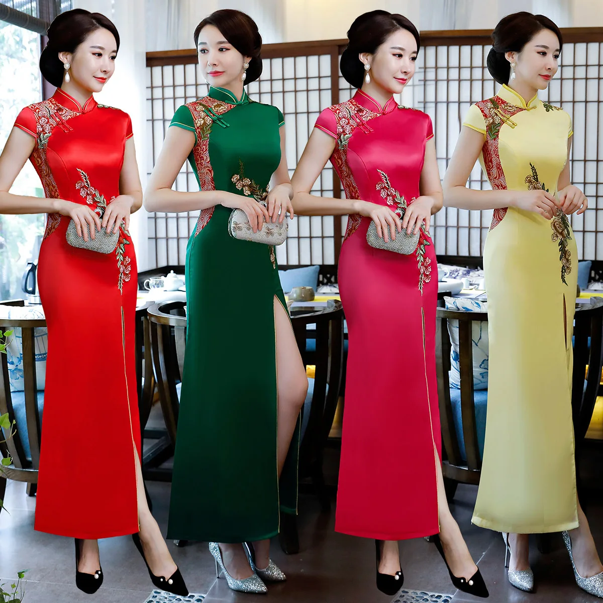 Вечерние Длинные Cheongsam в стиле ретро сексуальное тонкое платье свадебное