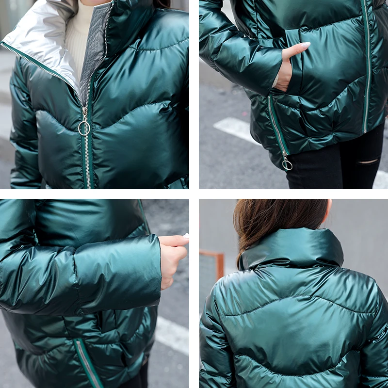 Women's Winter Short Jacket Oversized Thick Casual Parkas Woman Stand Collar Shiny Solid Glossy Plus Size Cotton Overcoat Female | Женская