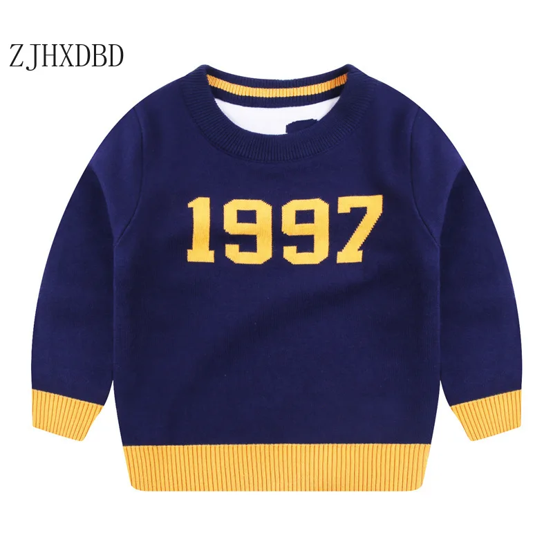 

Boys Letter Pattern Red Sweater Tops 2020 Sweater Boys Knitwear Cotton Warm Sweater Graffiti Double O-neck Children's Clothing