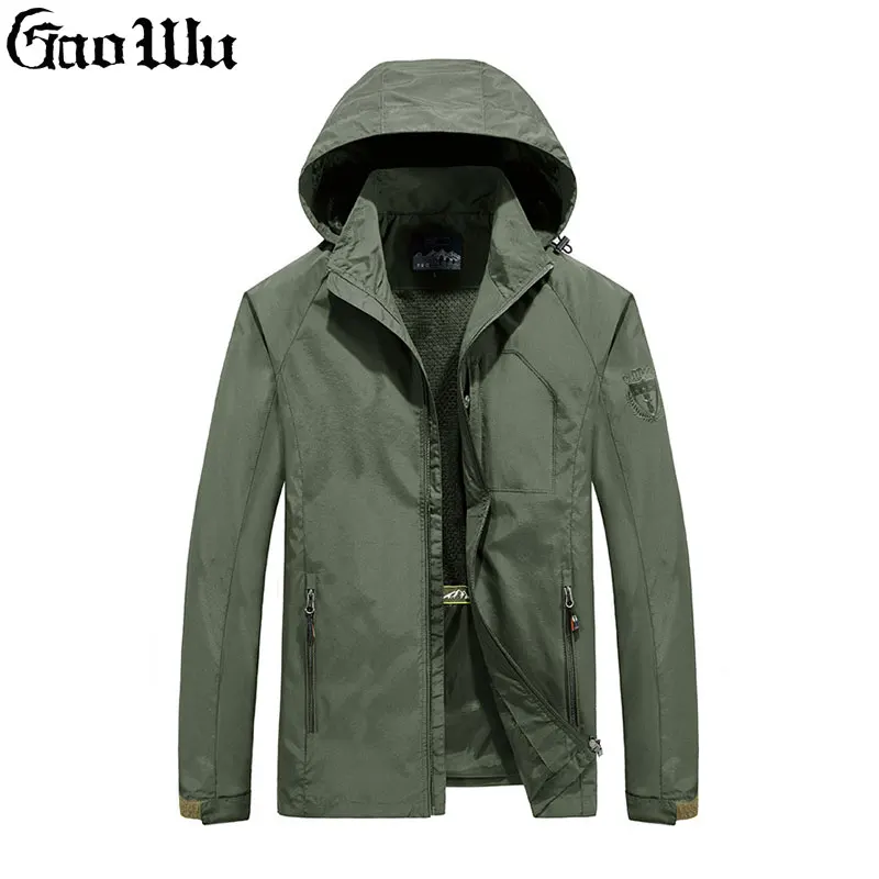 

Куртка GAOWU Мужская демисезонная на молнии с карманами, пальто с капюшоном, уличная одежда, модная Уличная Повседневная тонкая в стиле милита...