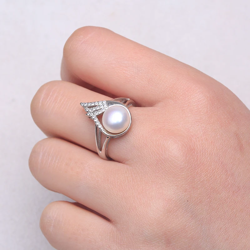 Женское свадебное кольцо с натуральным пресноводным жемчугом регулируемое из