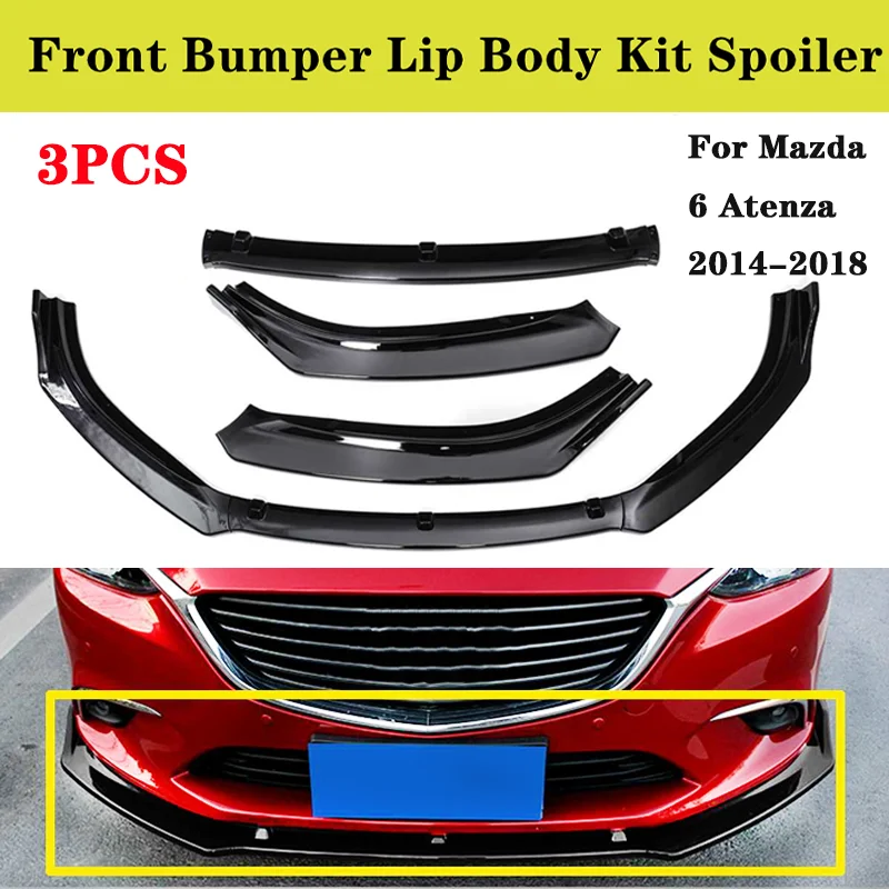 

3PCS Car Front Bumper Splitter Lip Diffuser Spoiler Cover For Mazda 6 Atenza 2014-2018 Carbon Fiber Look/ Glossy Black