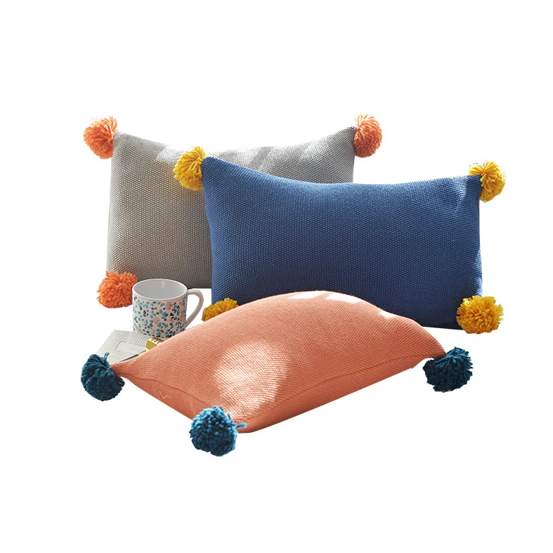 

Однотонная Подушка на заднее сиденье автомобиля, искусственная подушка для кровати с пушистыми шариками, симпатичная Подушка на талию в датском стиле ins