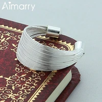 aimarry 925 sterling silver adjustable multi line opening ring for women men party anniversary wedding gift fashion jewelry