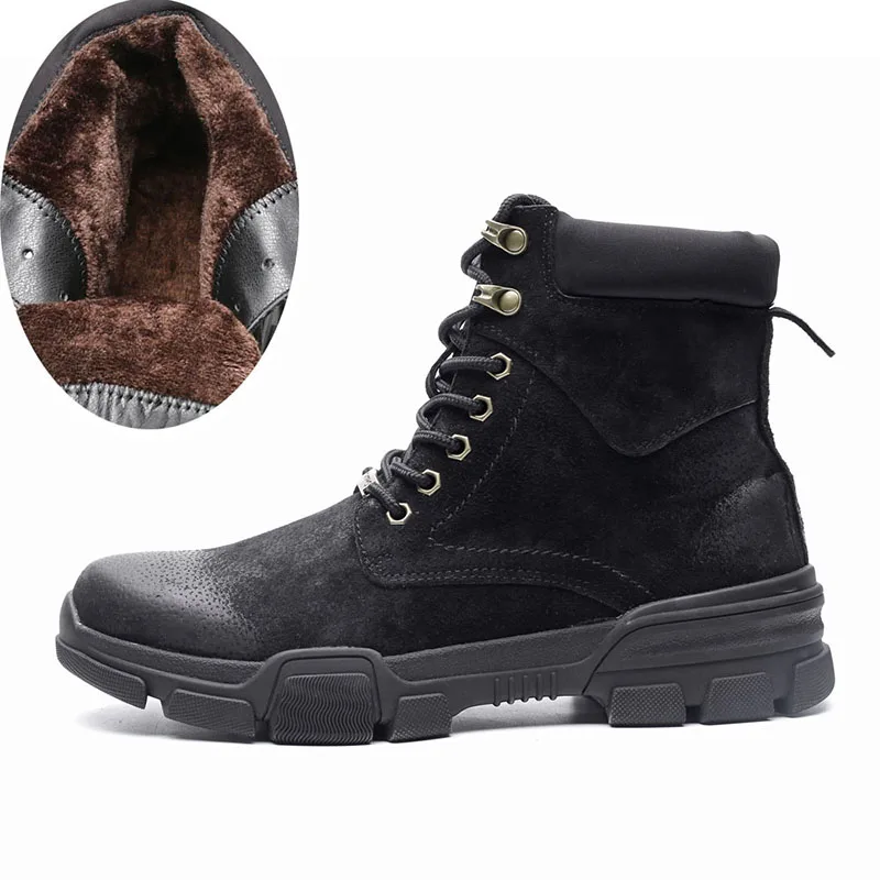 black add fur Г., зимние мужские ботинки высококачественные модные резиновые кожаные теплые мужские зимние ботинки# MP6006 - Цвет: black add fur