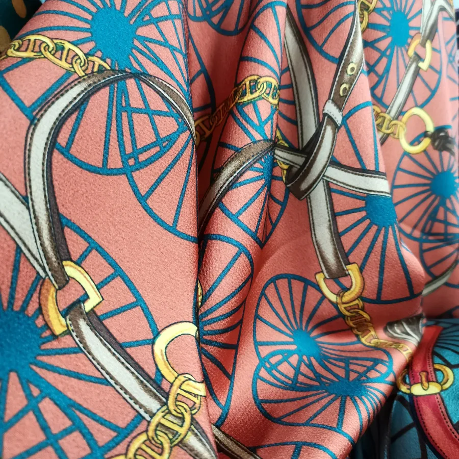 Retro Dress satin Wheel Ribbon Chain printed fabric patchwork shirt scarf Trousers Material | Fabric