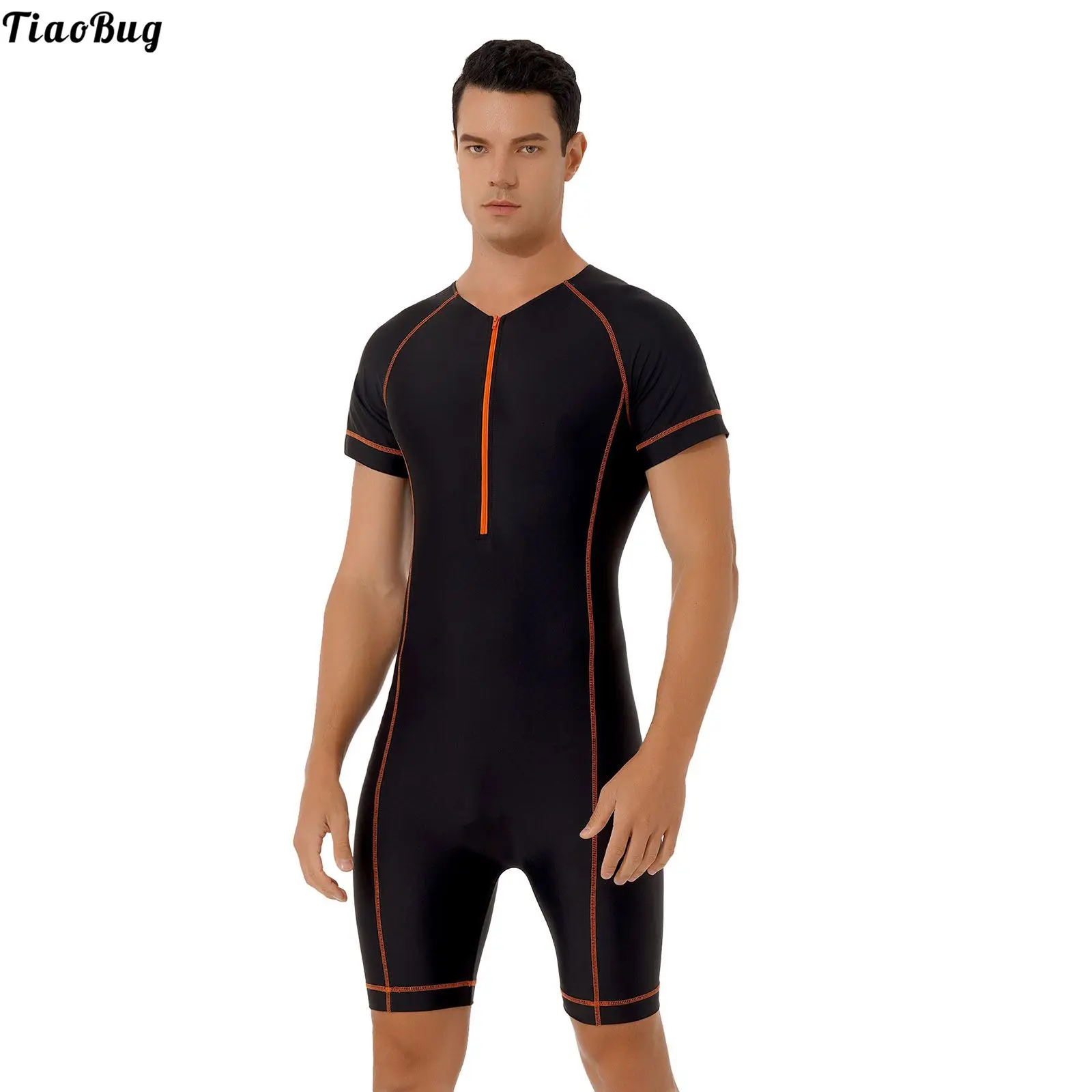 

Мужской Цельный короткий комбинезон с короткими рукавами и застежкой-молнией спереди, купальный костюм для триатлона, купальный костюм для...