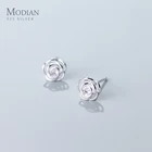 Modian Романтический полые розы, цветы, серьги со шпилькой, для женщин, модные 925 стерлингового серебра простой завод ухо шпильки, хорошее ювелирное изделие