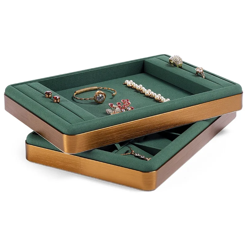 Low-luxury dark green microfiber jewelry watch pallet ring necklace storage tray brushed jewelry display tray jewlery box