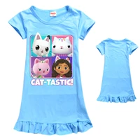 2021 new kids clothes girls gabby cats tastic pajamas dress summer short sleeve nightgown children home wear birthday clothing