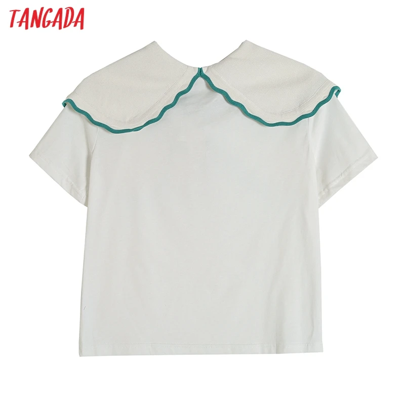 

Tangada Women Retro Oversize Collar White Shirt Short Sleeve 2021 Chic Female Short Blouse Shirt Tops 4H41