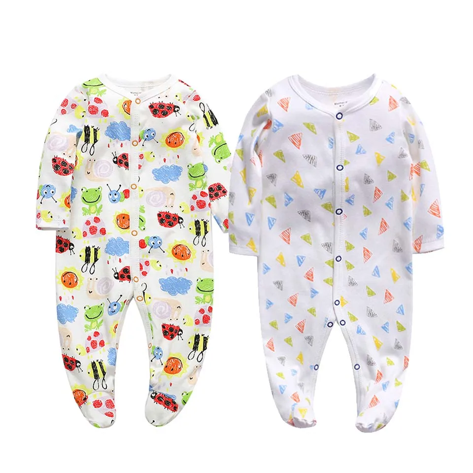 2Pcs/set Newborn Baby Footies Cotton Baby Boy Footies For Kids Clothes Long Sleeve Baby Pajamas Baby Girl 0-12M