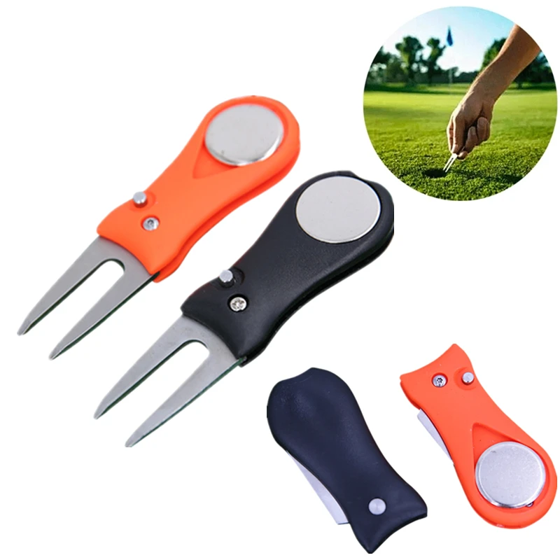 

1Pc Foldable Golf Ball Slot Groove Cleaner Training Switchblade Divot Tool with Magnetic Ball Marker Stainless Steel Fork