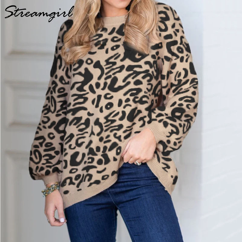 Женский вязаный свитер с леопардовой раскраской Свитер оверсайз расцветкой на