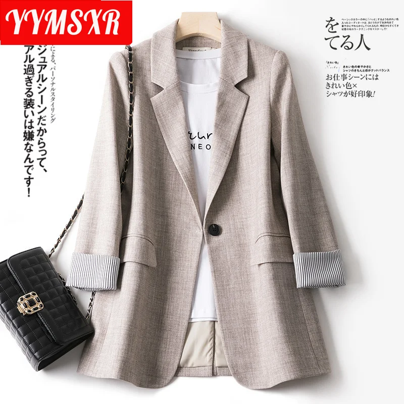 

Women High-quality Blazer Jacket 2022 Autumn New Loose Casual Korean Fashion Top Temperament Solid Color Loose Clothes Female