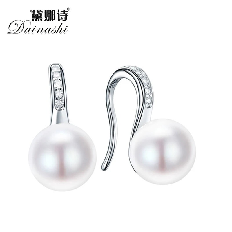 Dainashi 925 Sterling Silver hot Shiny Zircon Earrings Genuine Natural Freshwater Pearl New Fashion High Jewelry Gift for Women | Украшения