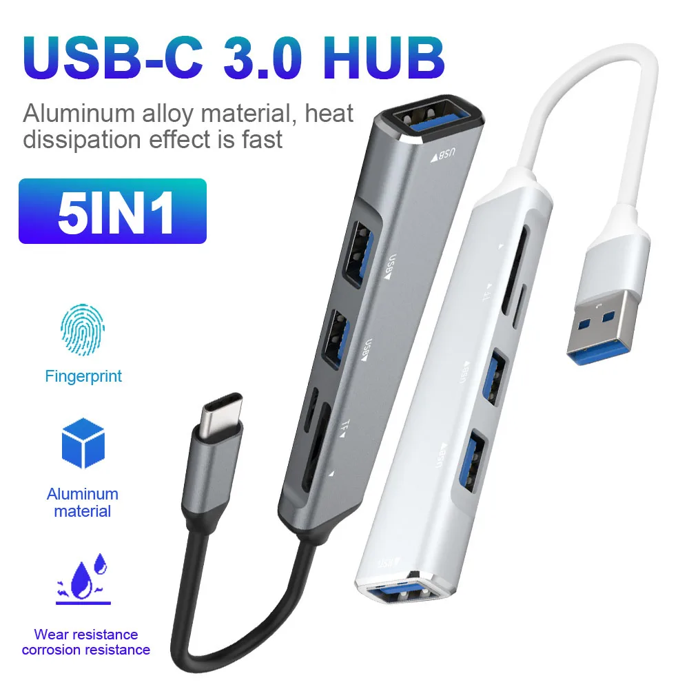 

5 In 1 Type-C / USB 3.0 Hub Portable Multi USB Splitter Micro-SD/TF Card Reader Adapter Docking Station for MacBook Laptop