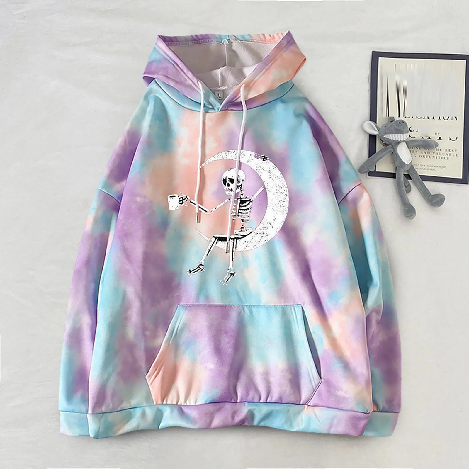 

Крутые женские толстовки большого размера, свитшот с забавным принтом черепа, женский зимний теплый пуловер в уличном стиле, худи в стиле Ха...