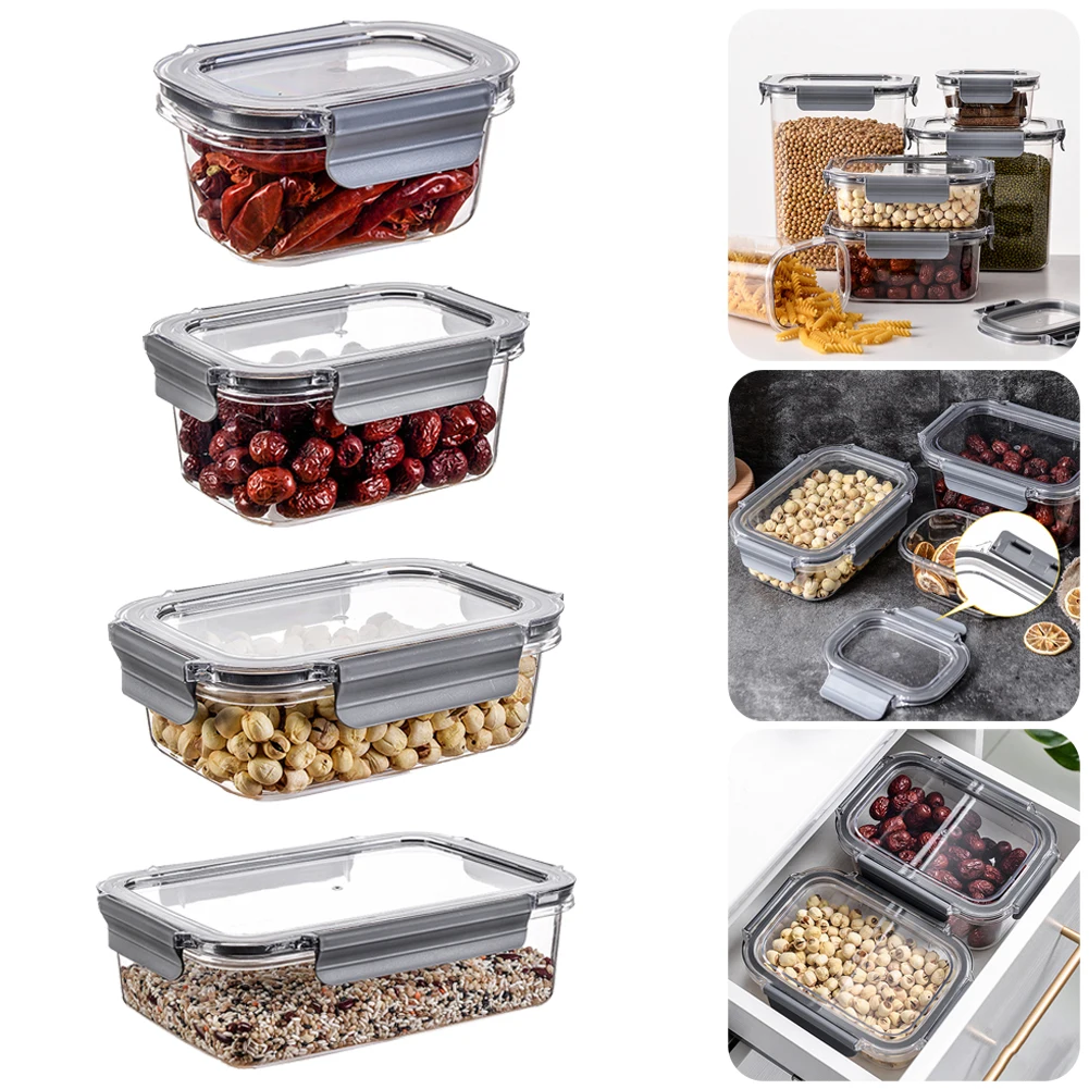 Еда контейнер для хранения Кухня органайзер кладовки замок герметичной крышкой