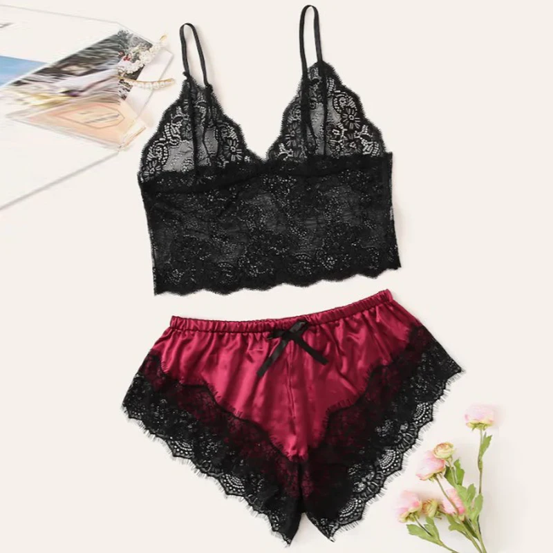 Сексуальная пижама женская кружевные пижамы женские с коротким рукавом летние