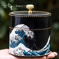%e2%98%85kurayoshi hand receive a case leather carving waves receive canned layer cowhide jar gifts tea pot brush pot