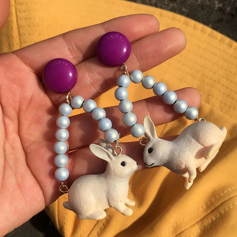 

Rabbit earrings handmade beaded earrings girl cute earrings net red same style