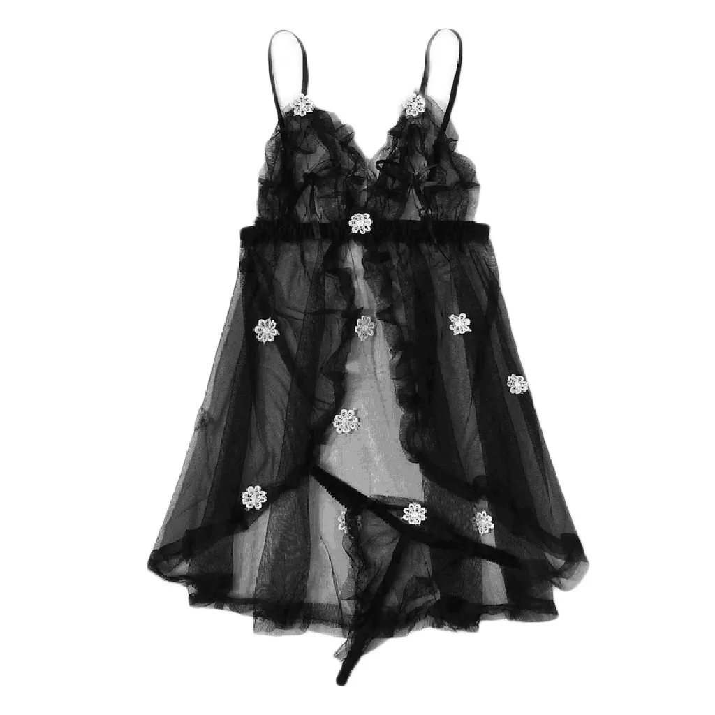 

lingerie exotic sets Women exotic apparel Babydoll Sexy Nightwear Flower Mesh Slip Set