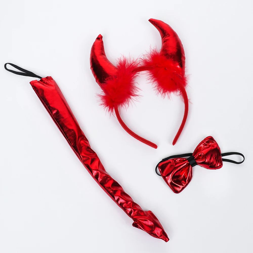 3 шт./компл. косплей для взрослых и детей Хэллоуин дьявол повязка на голову костюм