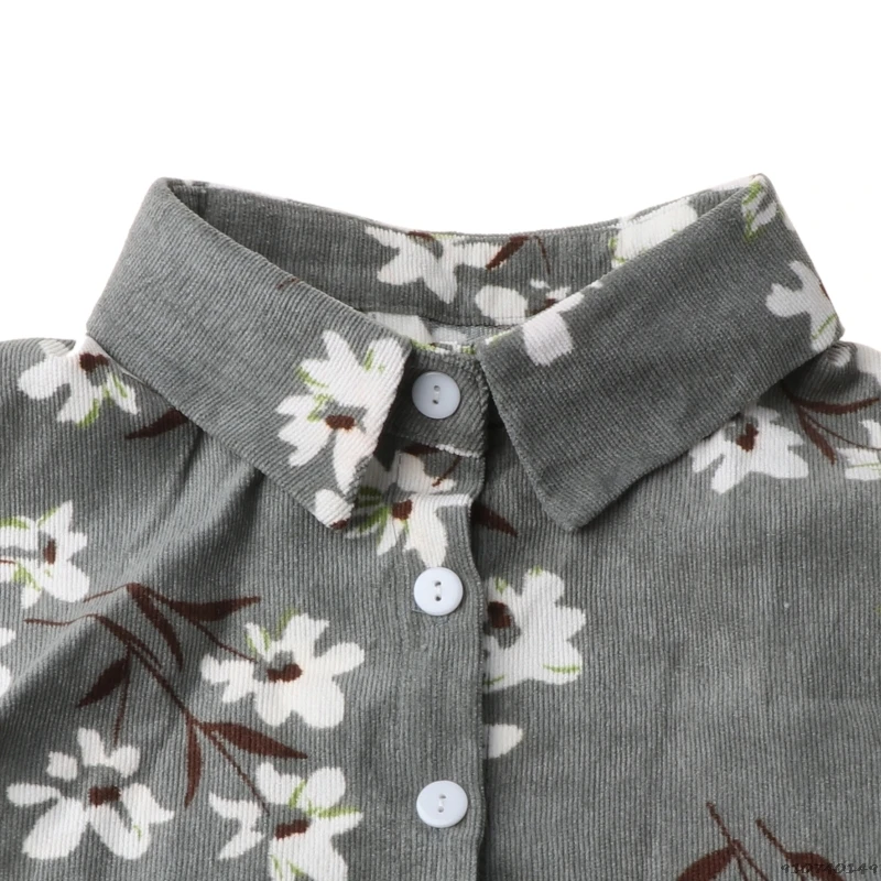 

Women Blouse Sweatshirt Vest Lapel Fake False Collar Detachable Vertical Striped Floral Printed Corduroy Half Shirt Tie