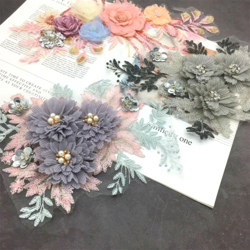 1 шт. 3D Цветочная вышивка нашивки для невесты кружевная ткань шитья Аппликация из