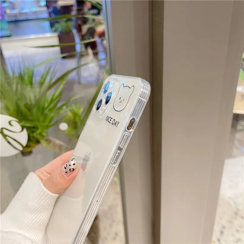 

Cute Cartoon Rabbit Bear Clear Phone Case For iPhone 12 mini 11 Pro XR X XS Max 8 7 Plus SE 2020 Transparent Soft Silicon Cover