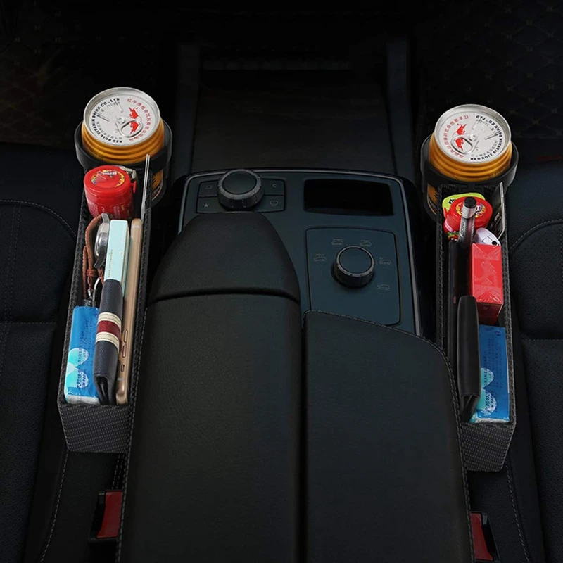 Карман для автомобильного сиденья с держателем чашки внешний вид из углеродного