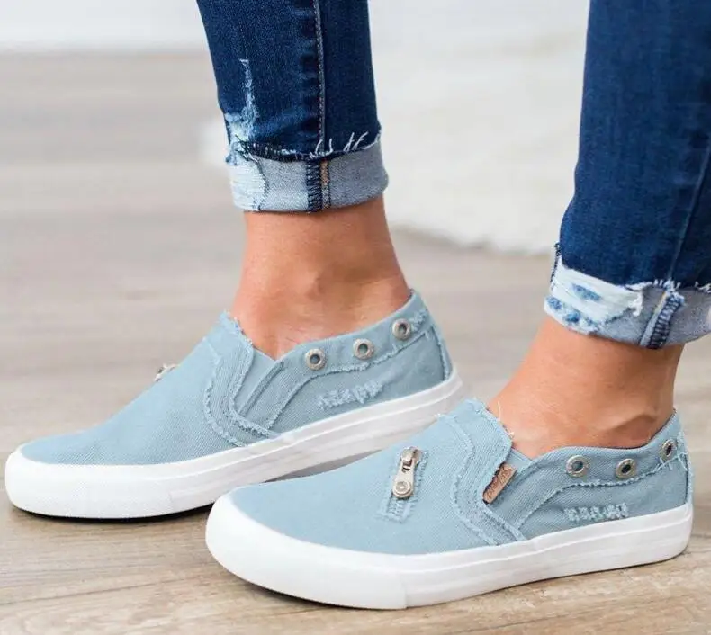 Zapatos mujer Повседневная весенняя обувь на плоской подошве Женские джинсовые