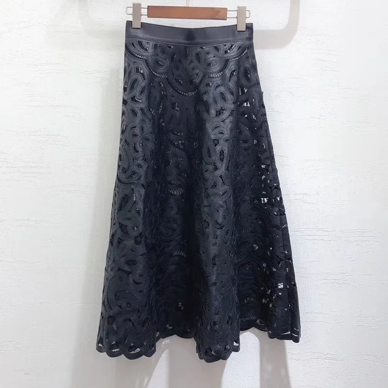 Designer Skirt High Quality Long Genuine Leather Skirt Elegant High Waist A-line Silk Skirt Fashion New Women Skirt