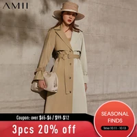 amii minimalism spring autumn womens trench coat causal lapel patchwork single breasted womens windbreaker 12170025