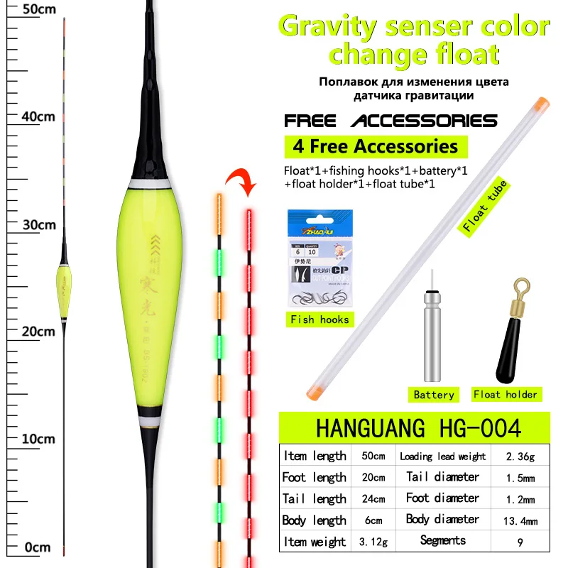

1Piece Gravity Sensor Color Change Fishing Float+1 CR425 Battery+1 Bag Hooks+1 Float Holder Luminous Electric Floats Tackle