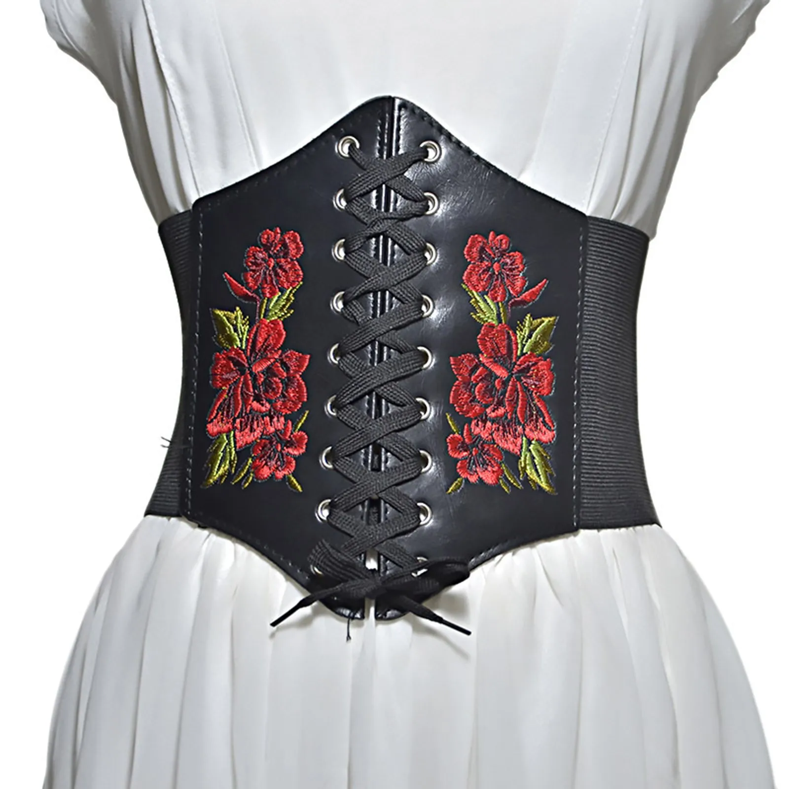 

Fashion Embroidery Printed Extra-wide Lace-up Elastic Waistband Straps All-match Ladies Girdle Dress Clothing Decoration 2021