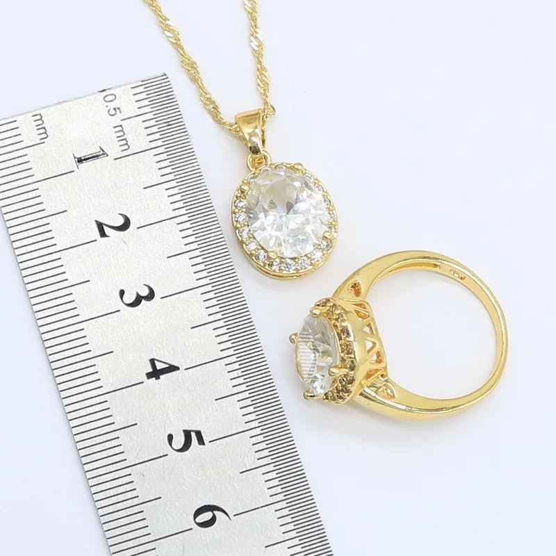 Новый набор украшений для женщин из белого циркония золотого цвета с браслетом