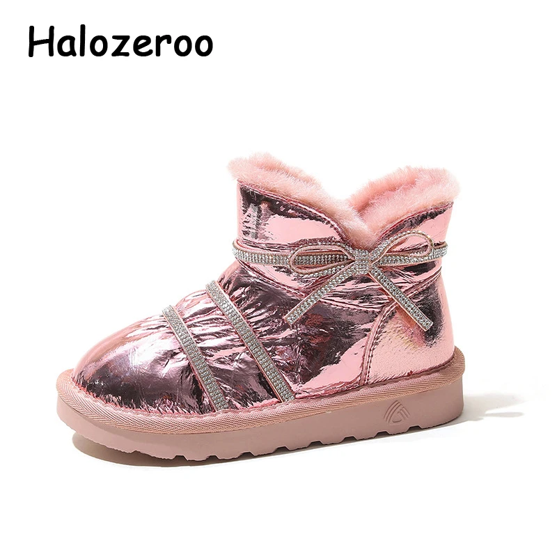 

Winter New Kids Snow Boots Baby Girls Bow Ankle Shoes Children Warm Leather Boots Rhinestone Fashion Boots Brand Princess Shoes