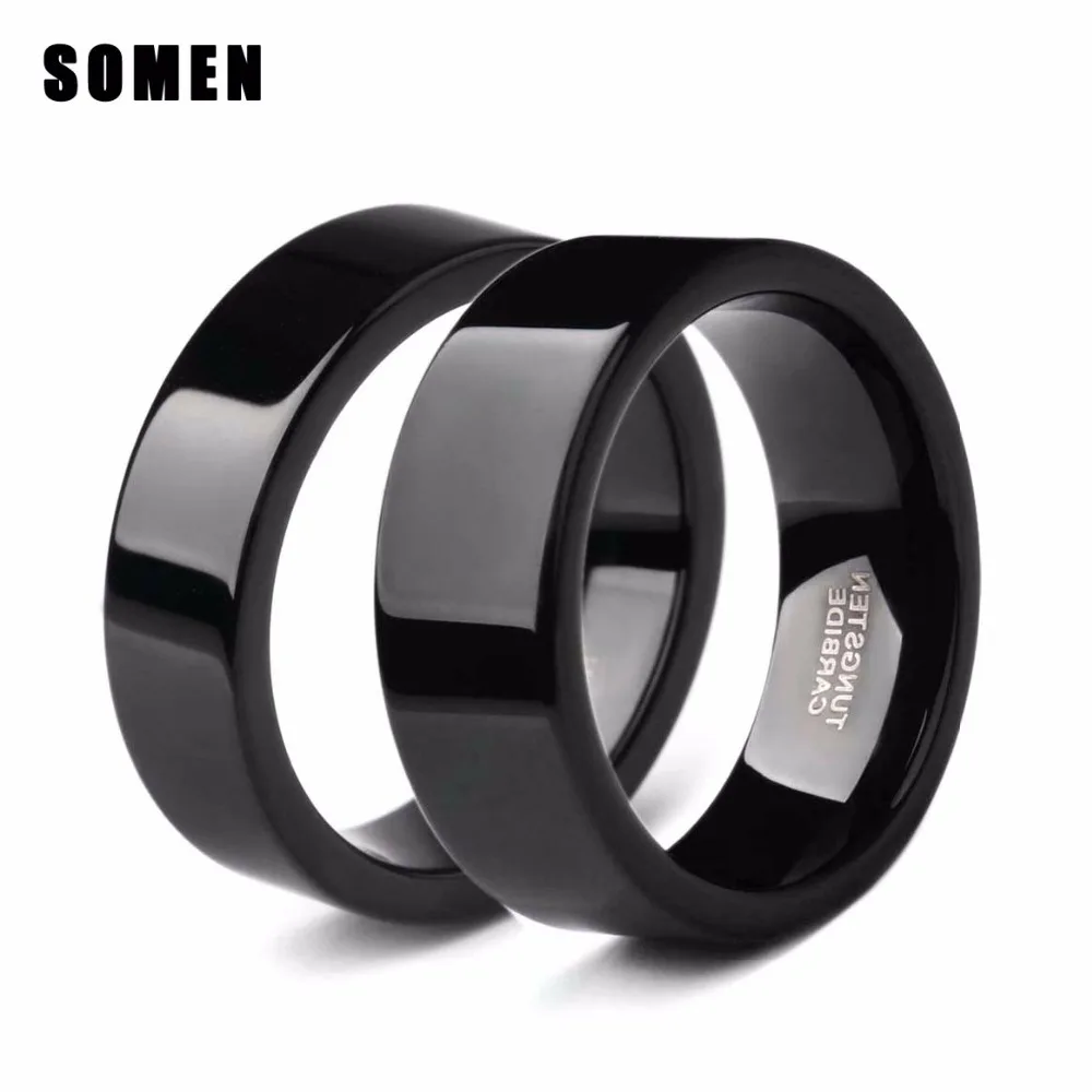 

Somen 6mm 8mm Black Ring Tungsten Carbide Wedding Band Flat Polished Engagement Ring For Men Women Jewelry Bague Homme For Lover