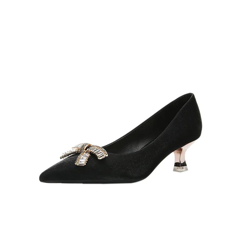 

Retro Woman Shoes Female Sandal High Heels Med Shallow Mouth Original Girls High-heeled Stiletto Fashion Bow Pointed Spring Ela