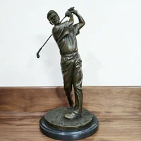 Bronze Golf Man Statue Modern Sport Sculpture Detailed Classy Art Marble Base Office Decoration Gifts