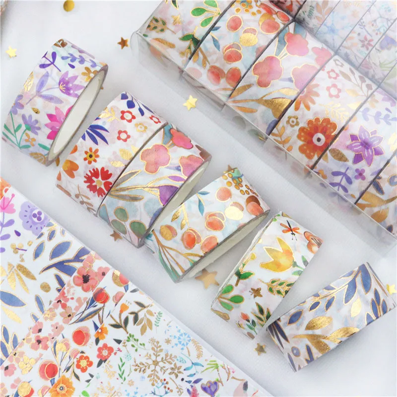 

18Pcs/Set Gold Foil Washi Tape Cute Bullet Journal Masking Tape Decorative Adhesive Tape Diary Sticker Scrapbooking Stationery