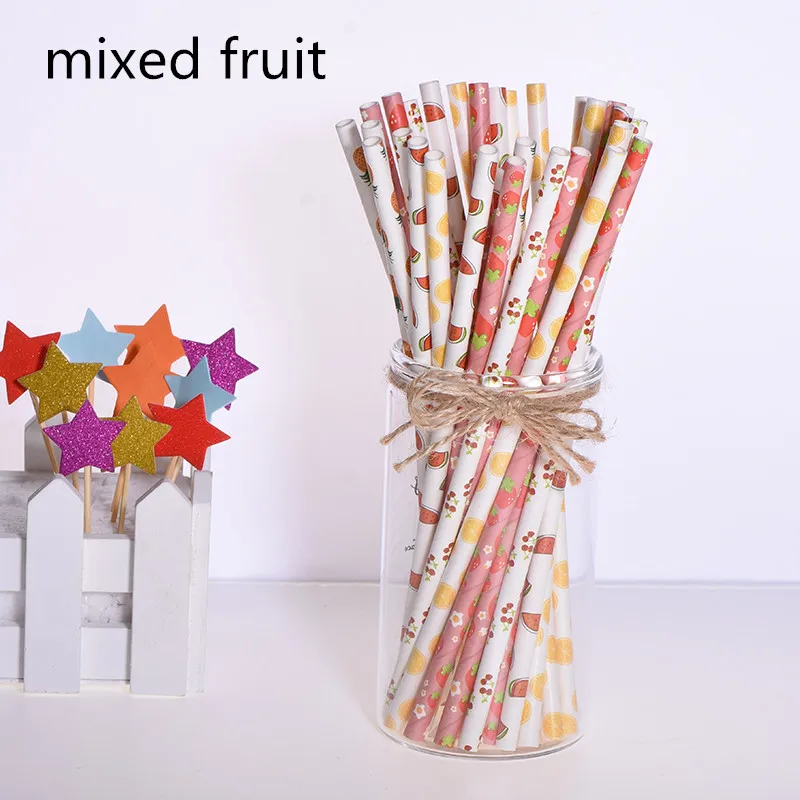 fruit mixed 25 шт eco-friendly зеленый бамбук бумажные, с пандой соломинки для дня рождения Свадебная вечеринка Baby Shower украшения событие для питьевой воды - Цвет: fruit mixed