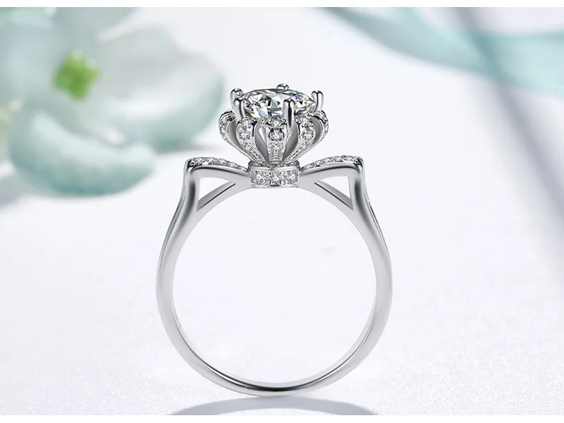 Классическое 1.2ct созданное муассанит обручальное кольцо с короной для женщин ювелирные изделия из стерлингового серебра 925 пробы Брендовое свадебное кольцо