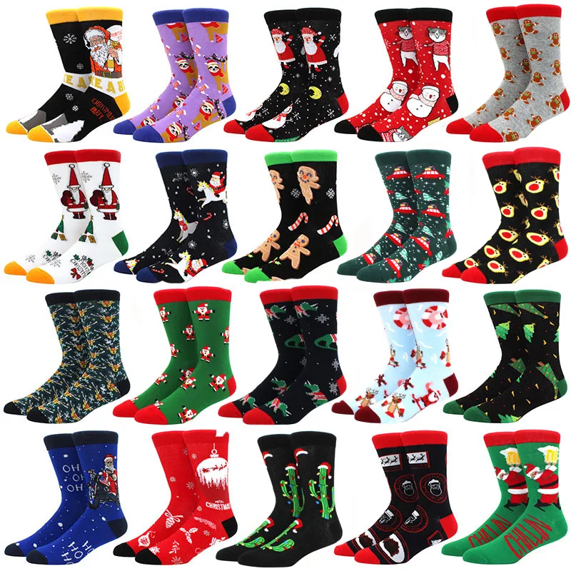 

New 2021 Christmas Socks Women PEONFLY Funny Santa Claus Christmas Tree Snow Elk Cotton Happy Socks Men Harajuku New Year Sokken