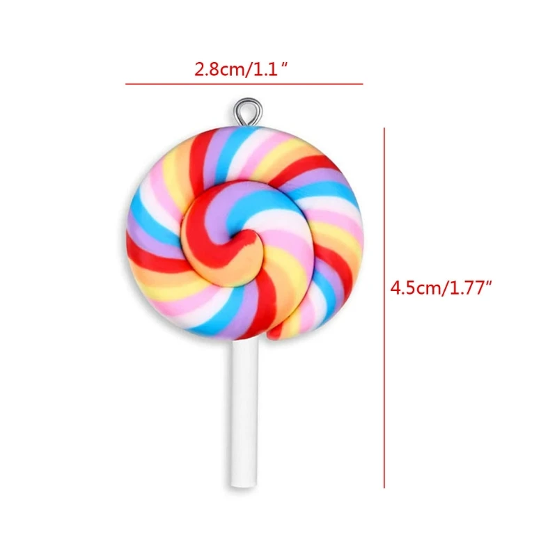 

100Pcs Colorful Lollipops Clay Pendant Charms Big Size Rainbow Swirl Lollipop Candy Embellishment for DIY Craft Supplies