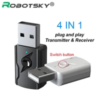 4 in 1 usb bluetooth 5 0 audio transmitter receiver 3 5mm aux rca stereo wireless adapter dongle for pc car headphones