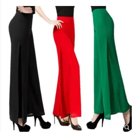 Высокое качество шифоновые двухслойные длинные штаны женские для танцев Креста